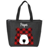 Plaid Pattern Papa Bear Zip Tote Bag