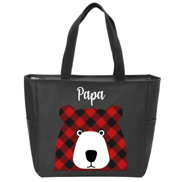 Plaid Pattern Papa Bear Zip Tote Bag