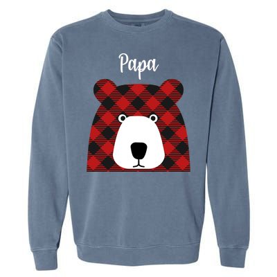 Plaid Pattern Papa Bear Garment-Dyed Sweatshirt