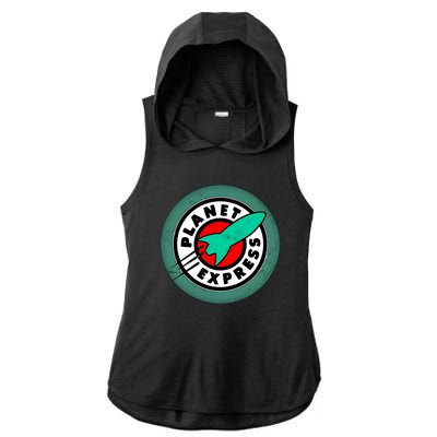 Planet Express Logo Vintage Ladies PosiCharge Tri-Blend Wicking Draft Hoodie Tank