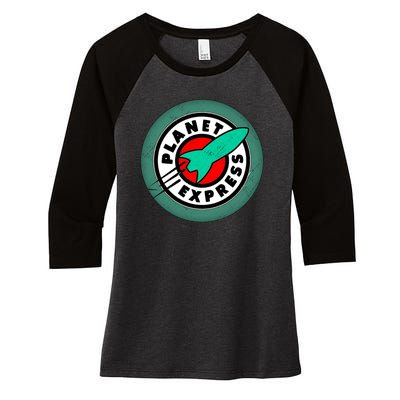 Planet Express Logo Vintage Women's Tri-Blend 3/4-Sleeve Raglan Shirt