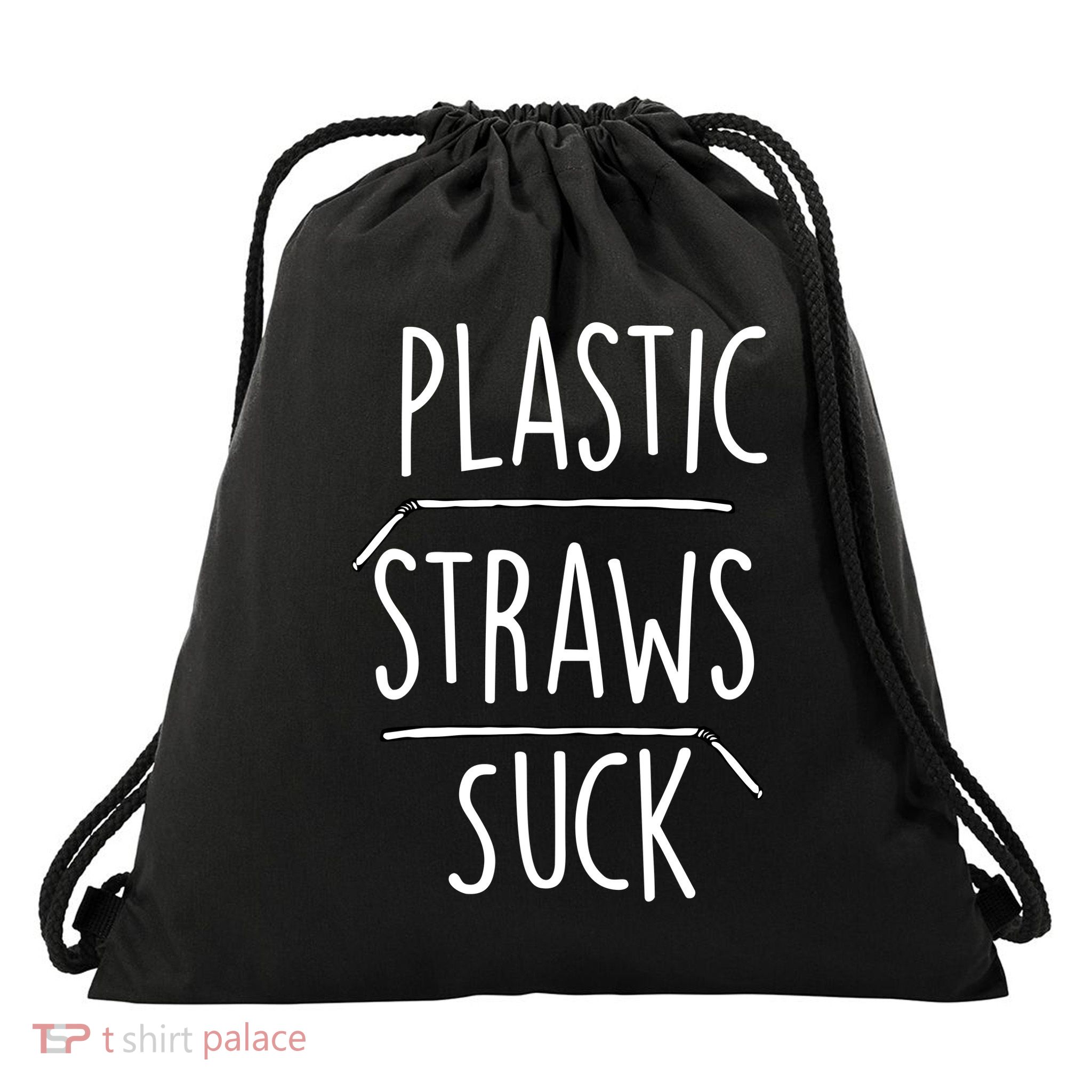 Plastic Straws Suck Drawstring Bag
