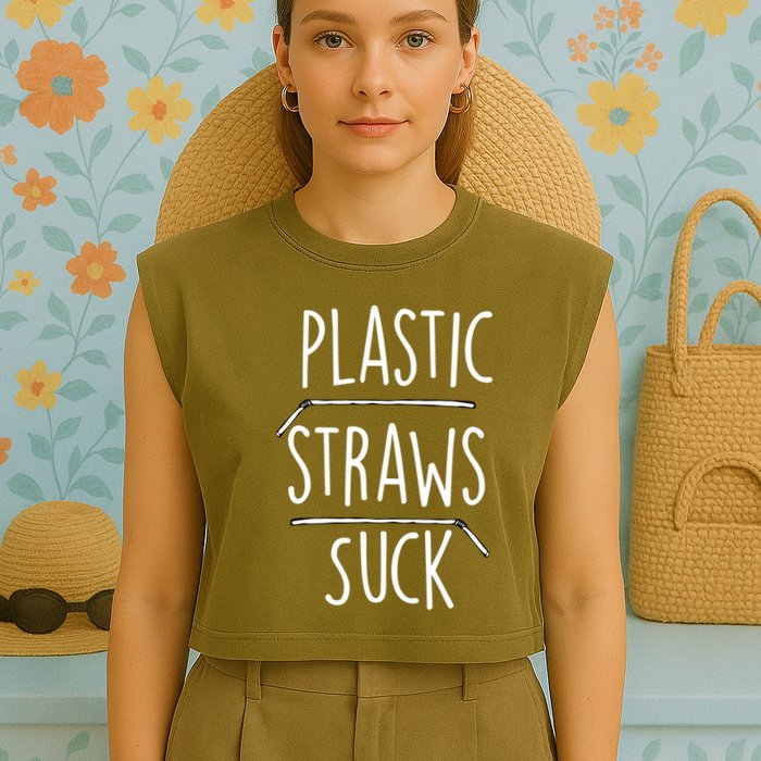 Plastic Straws Suck Garment-Dyed Women's Muscle Tee