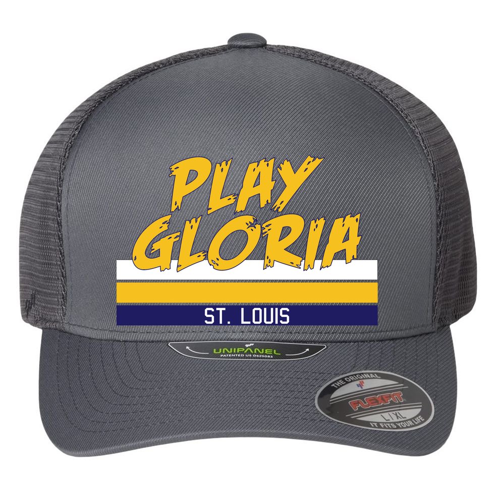 Play Gloria St. Louis Hockey Stripes Flexfit Unipanel Trucker Cap