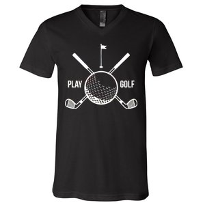 Play Golf Golfball Clubs Crossbones V-Neck T-Shirt