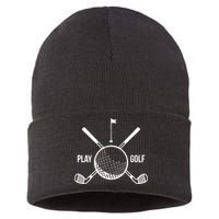 Play Golf Golfball Clubs Crossbones Sustainable Knit Beanie