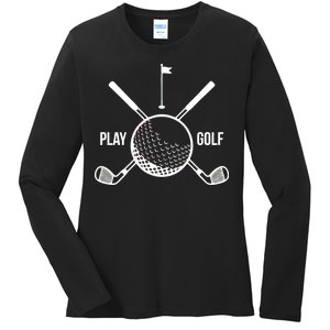 Play Golf Golfball Clubs Crossbones Ladies Long Sleeve Shirt