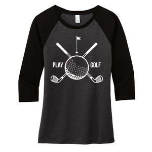 Play Golf Golfball Clubs Crossbones Women's Tri-Blend 3/4-Sleeve Raglan Shirt