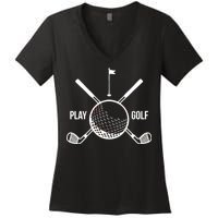 Play Golf Golfball Clubs Crossbones Women's V-Neck T-Shirt