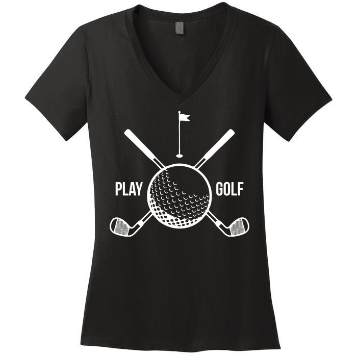 Play Golf Golfball Clubs Crossbones Women's V-Neck T-Shirt