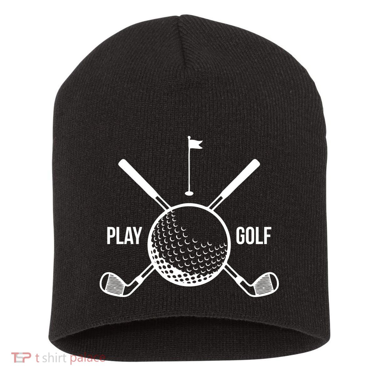 Play Golf Golfball Clubs Crossbones Short Acrylic Beanie