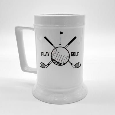 Play Golf Golfball Clubs Crossbones Beer Stein