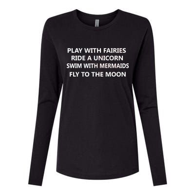 Play With Fairies Ride A Unicorn Swim With Mermaid Womens Cotton Relaxed Long Sleeve T-Shirt