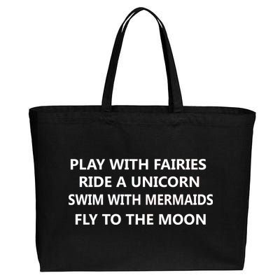 Play With Fairies Ride A Unicorn Swim With Mermaid Cotton Canvas Jumbo Tote