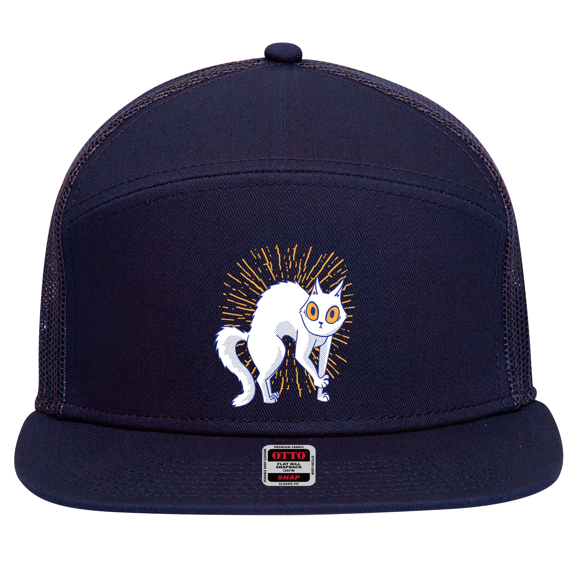 Playful Cat 7 Panel Mesh Trucker Snapback Hat
