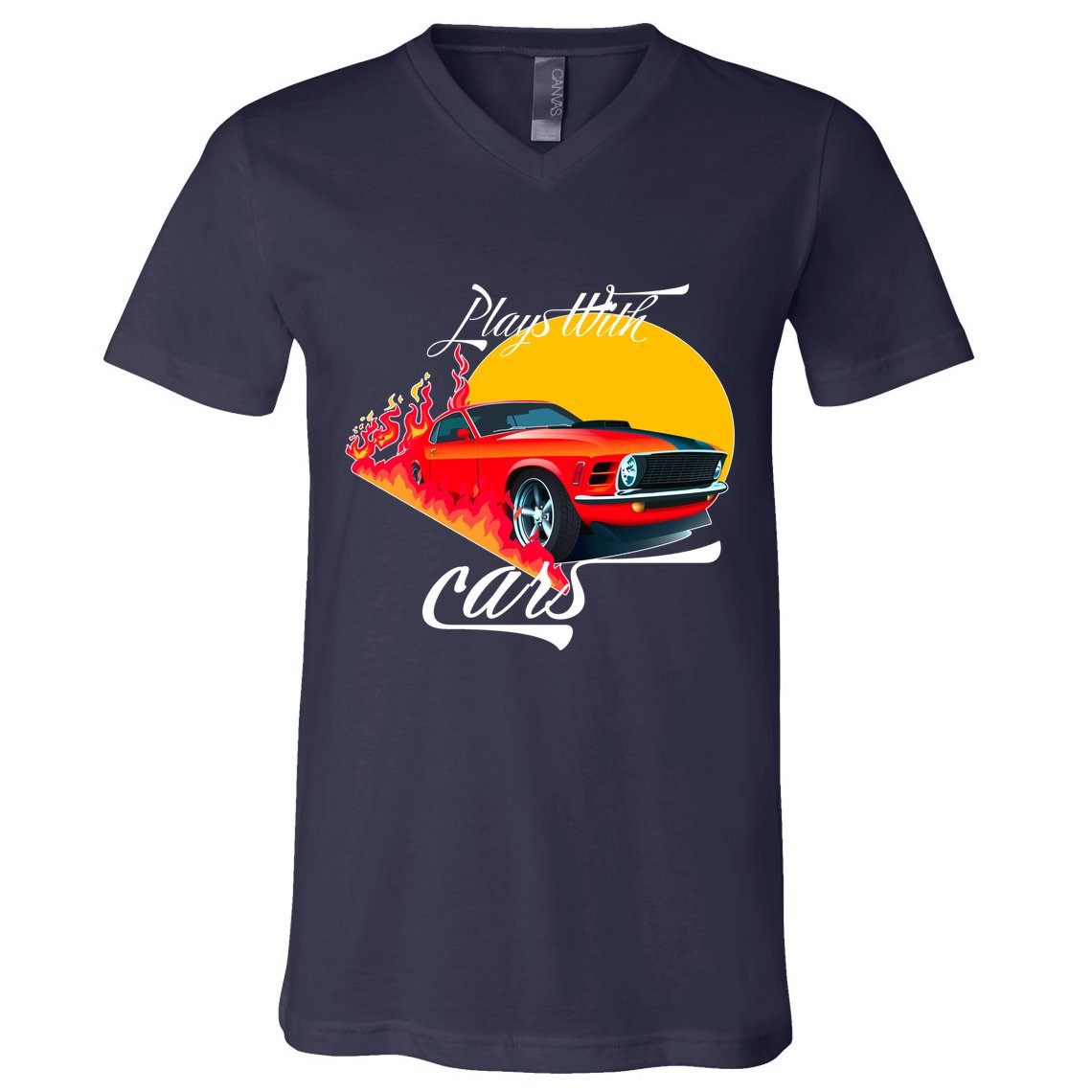 Plays With Cars Matching Family V-Neck T-Shirt