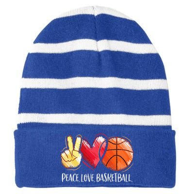 Peace Love Basketball Striped Beanie with Solid Band