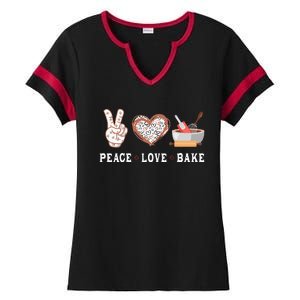 Peace Love Bake Baking Cupcake Baker Gifts Men Women Ladies Halftime Notch Neck Tee