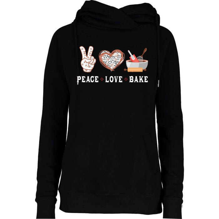 Peace Love Bake Baking Cupcake Baker Gifts Men Women Womens Funnel Neck Pullover Hood