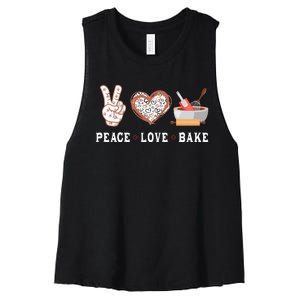 Peace Love Bake Baking Cupcake Baker Gifts Men Women Women's Racerback Cropped Tank