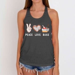 Peace Love Bake Baking Cupcake Baker Gifts Men Women Women's Knotted Racerback Tank