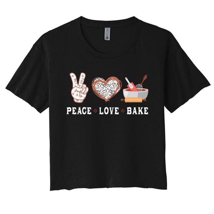 Peace Love Bake Baking Cupcake Baker Gifts Men Women Women's Crop Top Tee