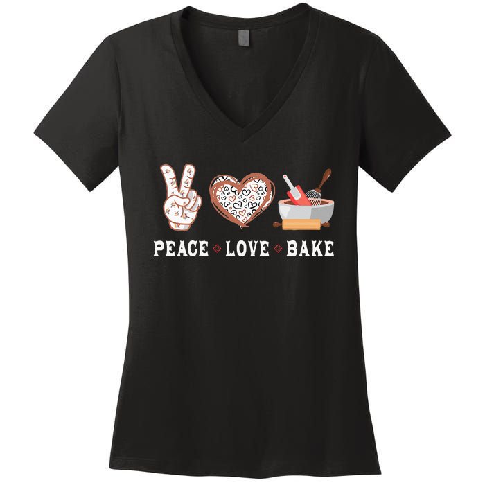 Peace Love Bake Baking Cupcake Baker Gifts Men Women Women's V-Neck T-Shirt