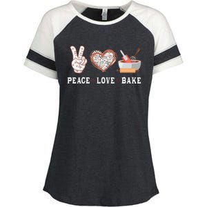 Peace Love Bake Baking Cupcake Baker Gifts Men Women Enza Ladies Jersey Colorblock Tee