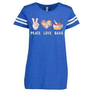 Peace Love Bake Baking Cupcake Baker Gifts Men Women Enza Ladies Jersey Football T-Shirt