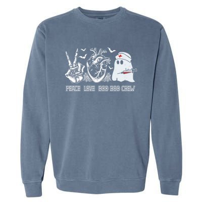 Peace Love Boo Boo Crew Nurse Ghost Skeleton Halloween Day Cool Gift Garment-Dyed Sweatshirt