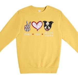 Peace Love Boston Terrier Dog Gifts Premium Crewneck Sweatshirt