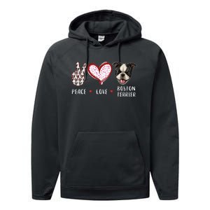 Peace Love Boston Terrier Dog Gifts Performance Fleece Hoodie