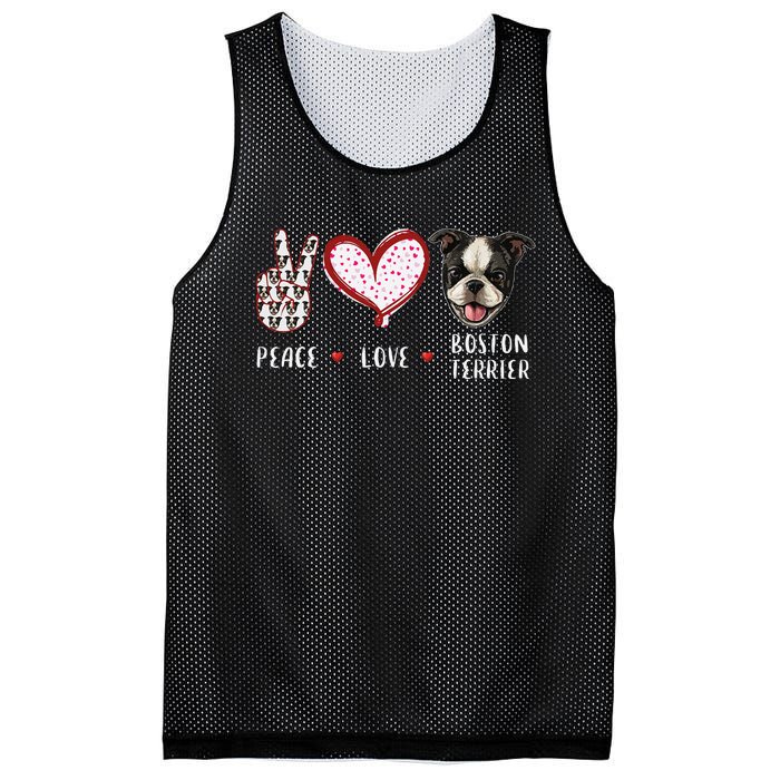 Peace Love Boston Terrier Dog Gifts Mesh Reversible Basketball Jersey Tank