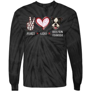 Peace Love Boston Terrier Dog Gifts Tie-Dye Long Sleeve Shirt