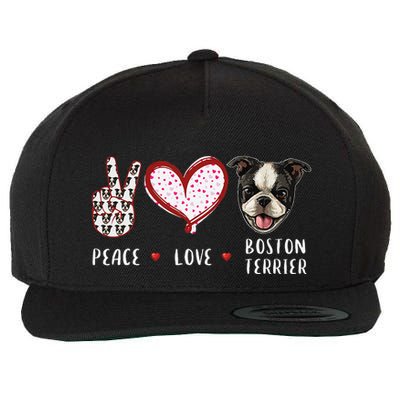 Peace Love Boston Terrier Dog Gifts Wool Snapback Cap