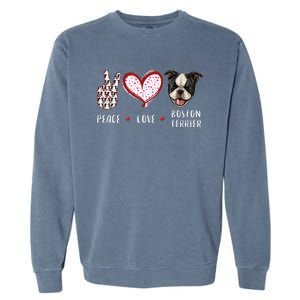 Peace Love Boston Terrier Dog Gifts Garment-Dyed Sweatshirt