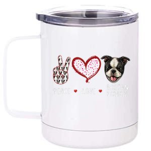 Peace Love Boston Terrier Dog Gifts 12 oz Stainless Steel Tumbler Cup