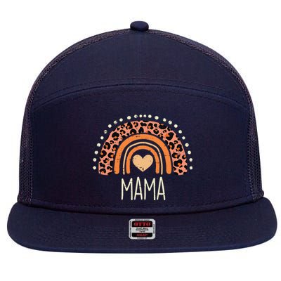 Peach Leopard Boho Rainbow Mama Mothers Day Mommy Mama Women 7 Panel Mesh Trucker Snapback Hat