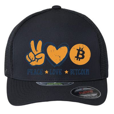 Peace Love Bitcoin Crypto Cryptocurrency Hippie Flexfit Unipanel Trucker Cap