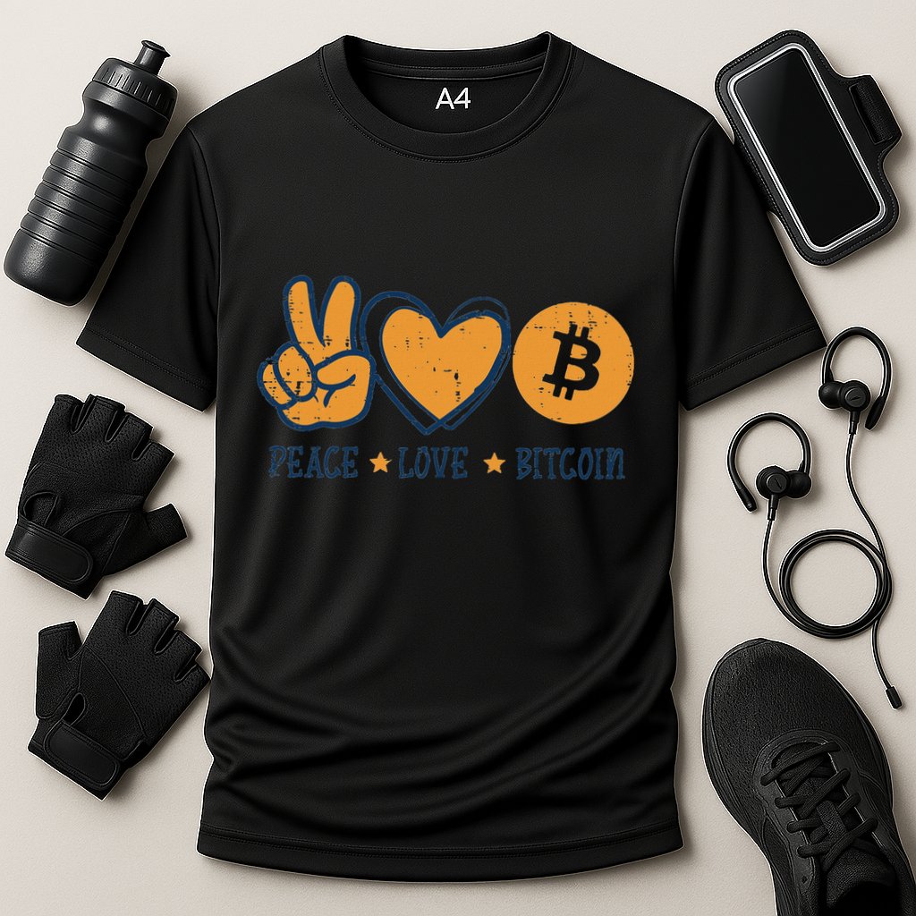 Peace Love Bitcoin Crypto Cryptocurrency Hippie Performance Shirt