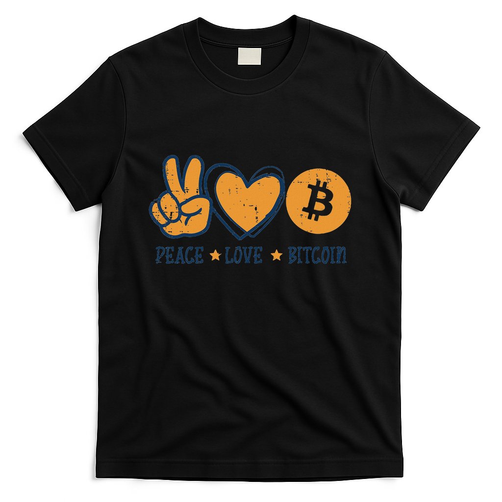 Peace Love Bitcoin Crypto Cryptocurrency Hippie T-Shirt