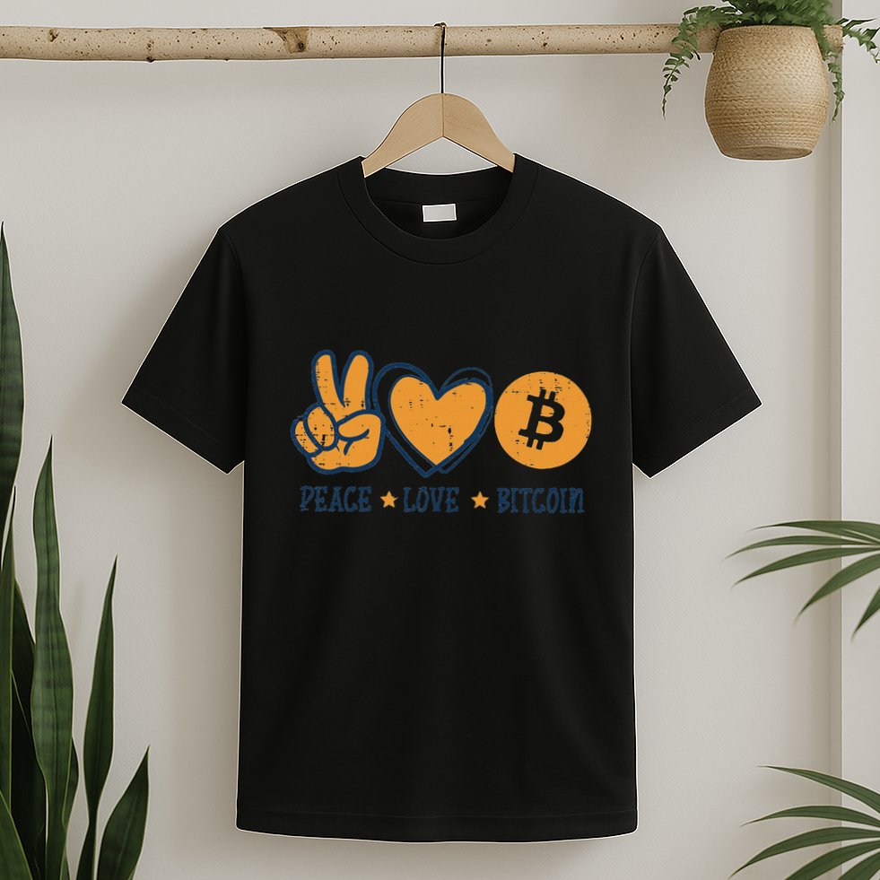 Peace Love Bitcoin Crypto Cryptocurrency Hippie T-Shirt
