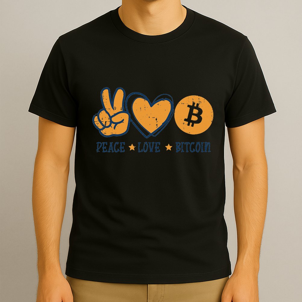 Peace Love Bitcoin Crypto Cryptocurrency Hippie T-Shirt