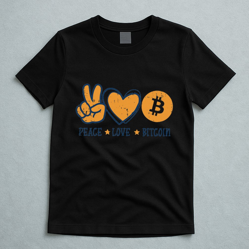 Peace Love Bitcoin Crypto Cryptocurrency Hippie T-Shirt