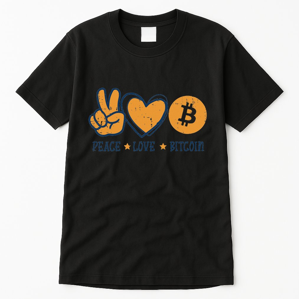 Peace Love Bitcoin Crypto Cryptocurrency Hippie Tall T-Shirt