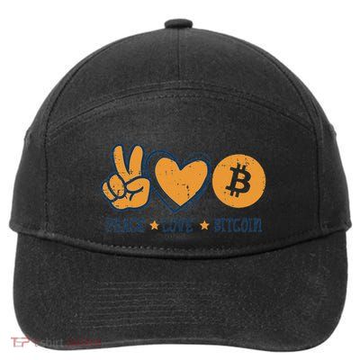 Peace Love Bitcoin Crypto Cryptocurrency Hippie 7-Panel Snapback Hat