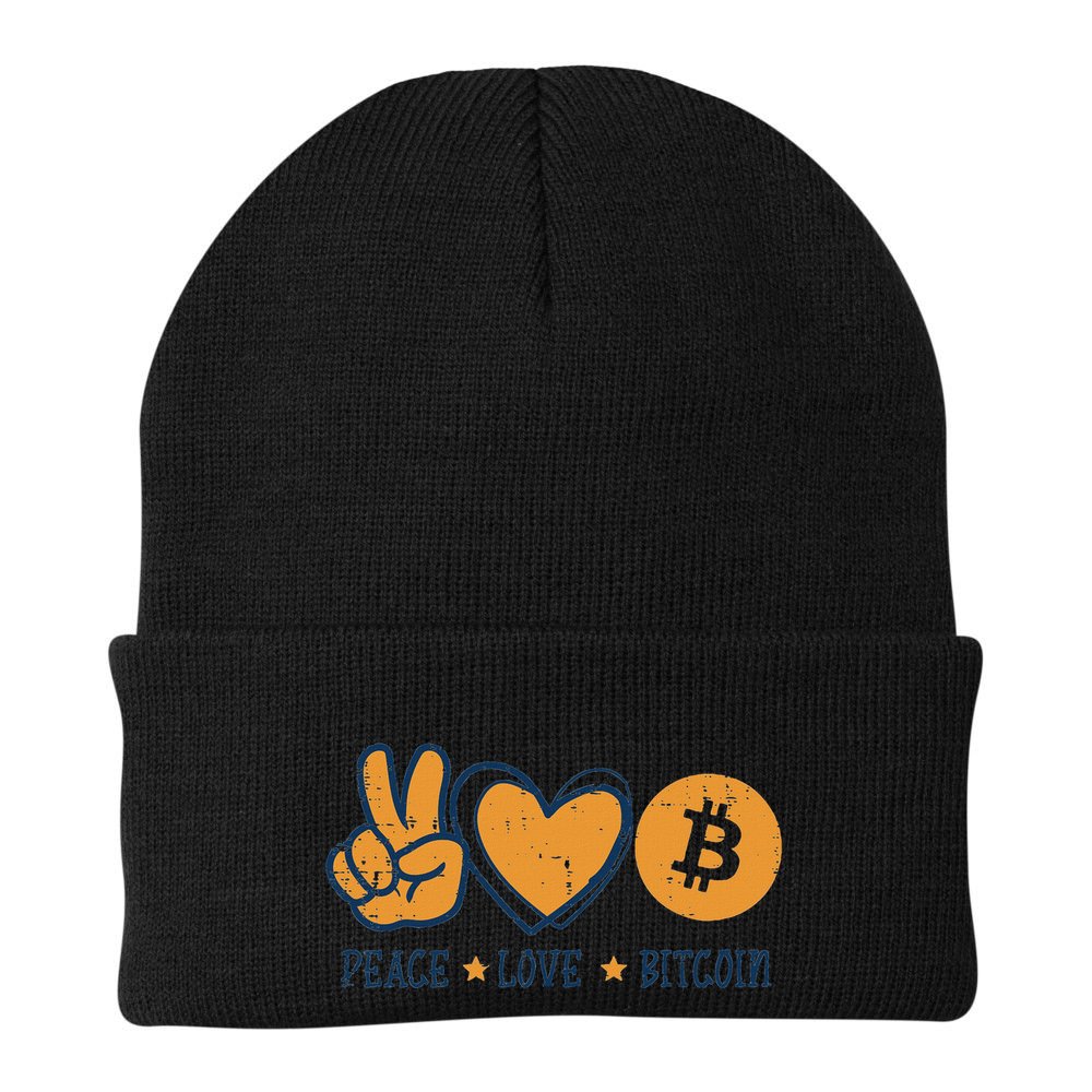 Peace Love Bitcoin Crypto Cryptocurrency Hippie Beanie