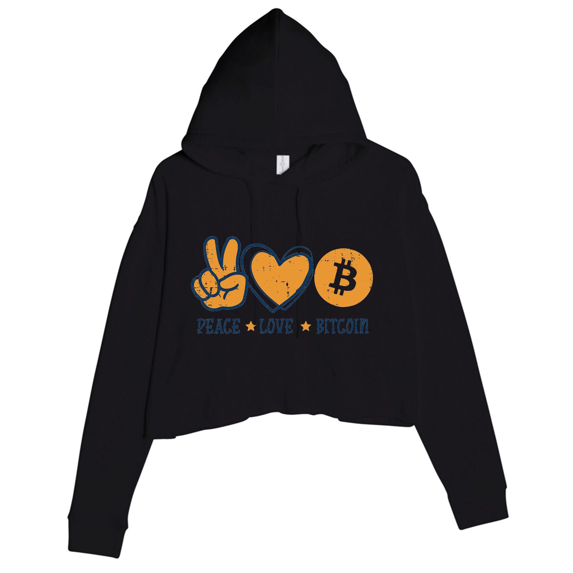 Peace Love Bitcoin Crypto Cryptocurrency Hippie Crop Fleece Hoodie