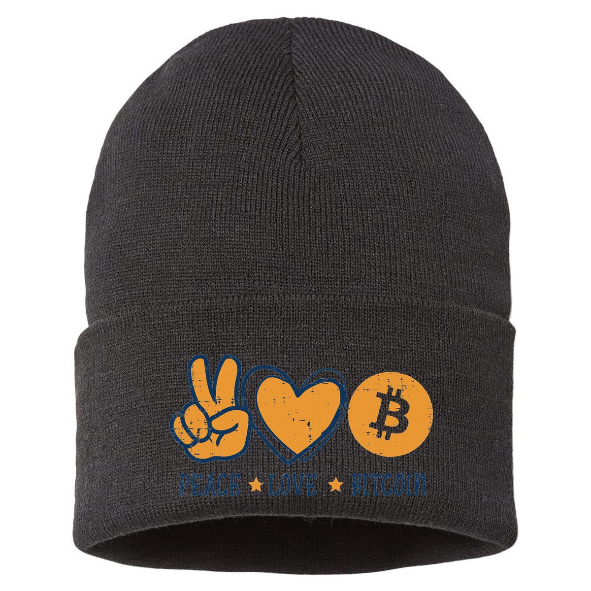 Peace Love Bitcoin Crypto Cryptocurrency Hippie Sustainable Knit Beanie