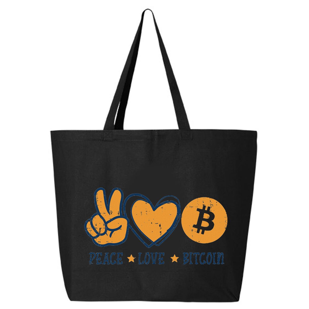 Peace Love Bitcoin Crypto Cryptocurrency Hippie 25L Jumbo Tote